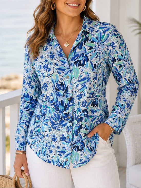 Lilly Pulitzer Tops - Lilly Pulitzer Sea View Button Down Top Iris Blue High Maintenance Preppy Sz XXS